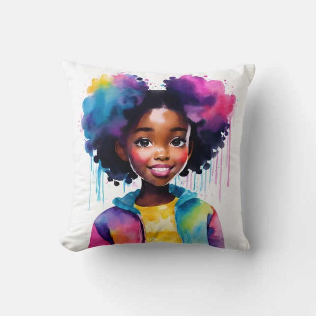 Afro Puffs Black Girl Rainbow Hair Kissen (Vorderseite)