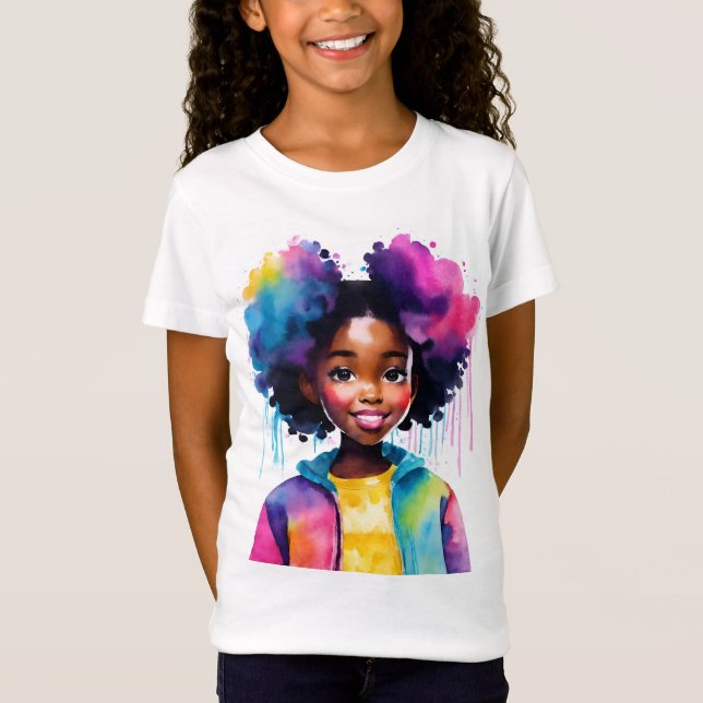 Afro Puffs Black Girl Rainbow Hair T-Shirt (Vorderseite)