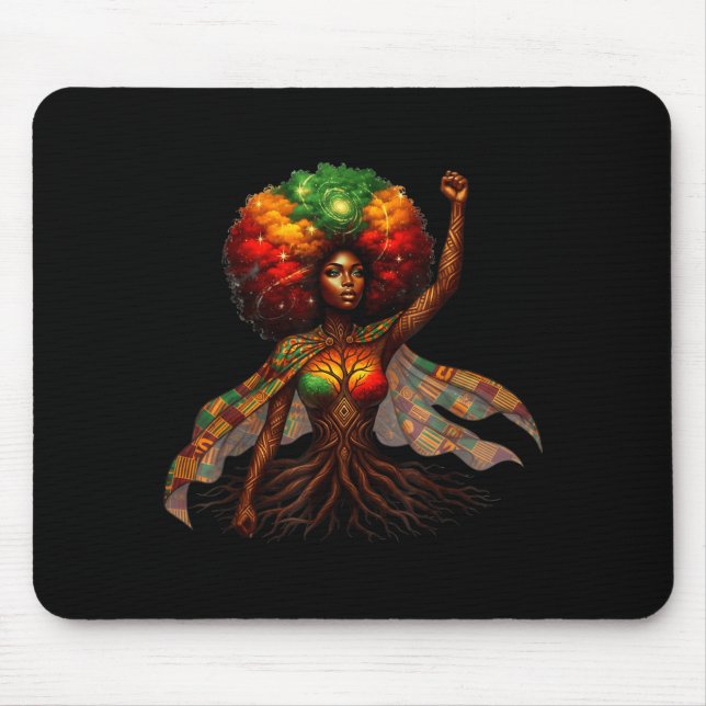 Afro Queen Black Woman African Roots Melanin Black Mousepad (Vorne)
