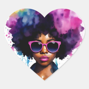 Afro Rainbow Hair Black Woman Sonnenbrille Art Herz-Aufkleber