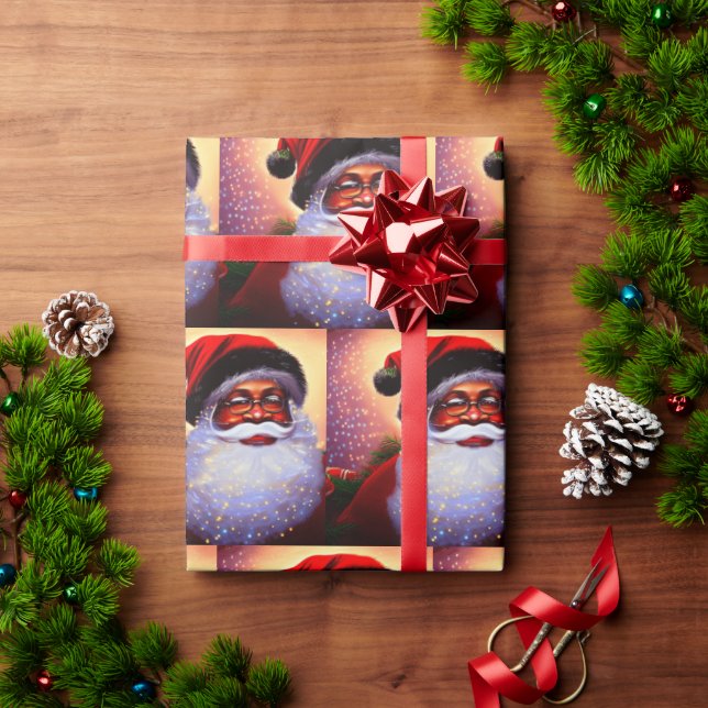 Afro Santa, Black Santa, Weihnachten, Afro America Geschenkpapier (Feiertagsgeschenk)