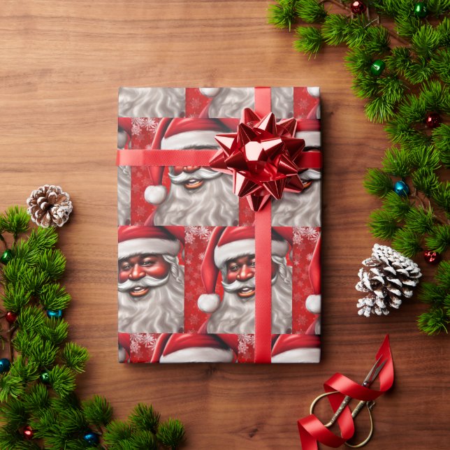 Afro, Santa, Black Santa, Weihnachten, Afro-Amerik Geschenkpapier (Feiertagsgeschenk)