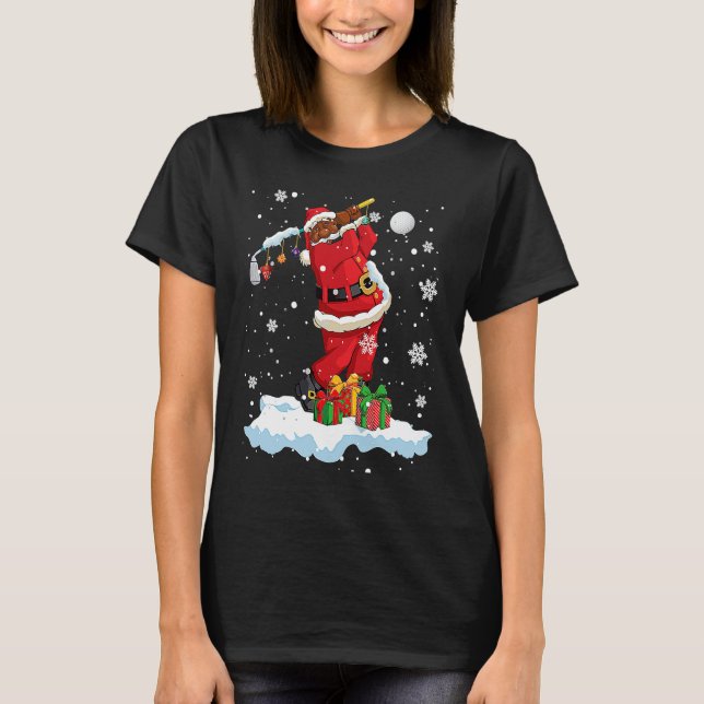 Afro Santa Playing Golf Xmas Black Afro Golf Playe T-Shirt (Vorderseite)