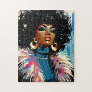 Afro Schwarze Frau Farbige Retro-Kunst Puzzle
