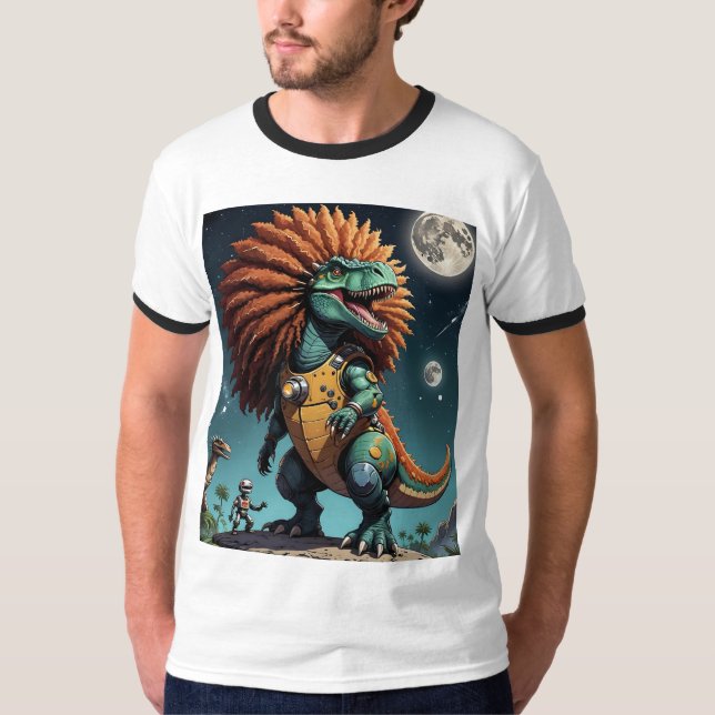 Afro Space Dino Kosmischer Roboter Jungle Tshirt (Vorderseite)