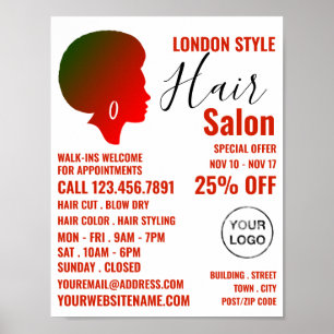 Afro Style, Haar Stylist, Haarsalon Werbung Poster