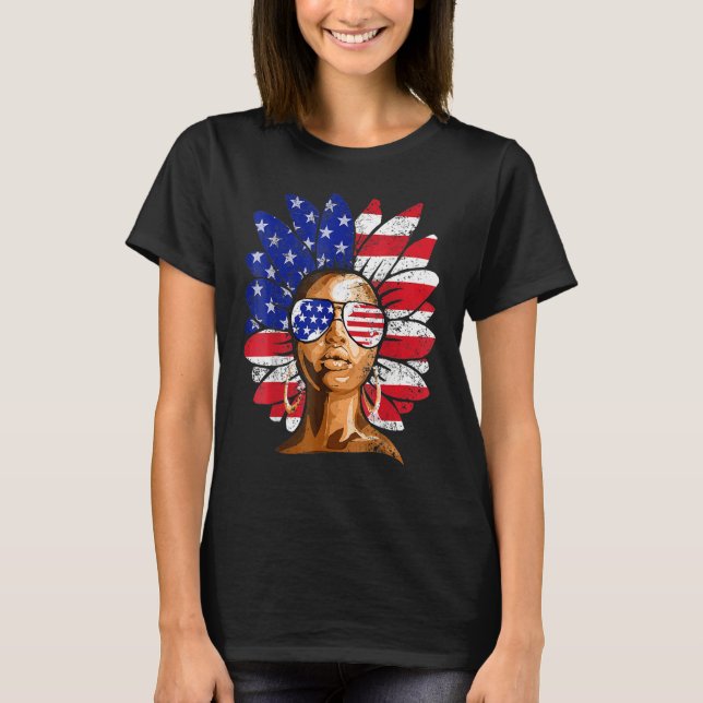 Afro Sunflower African American 4th Of July Melani T-Shirt (Vorderseite)