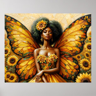 Afro und Sonnenblumen Kunst in Afrika Poster