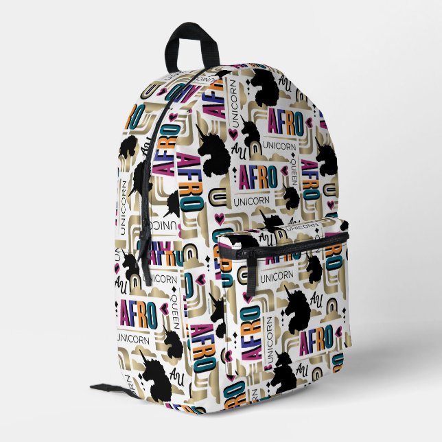 Afro Unicorn Bold Muster Bedruckter Rucksack (Rückseitige Ecke links)