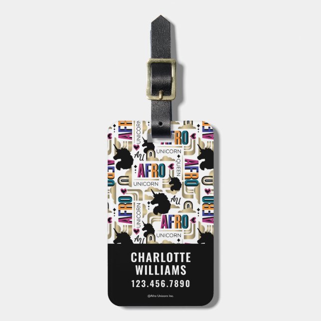 Afro Unicorn Bold Muster Gepäckanhänger (Vorderseite vertikal)