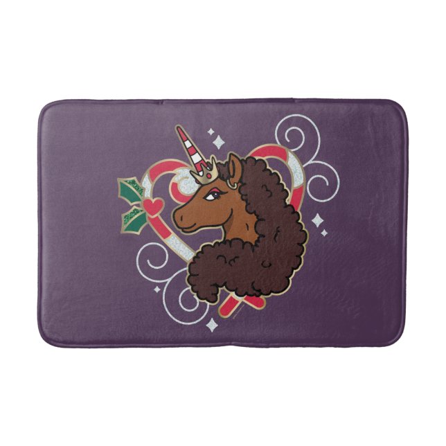 Afro Unicorn Candy Cane Herz Holiday Badematte (Vorderseite)