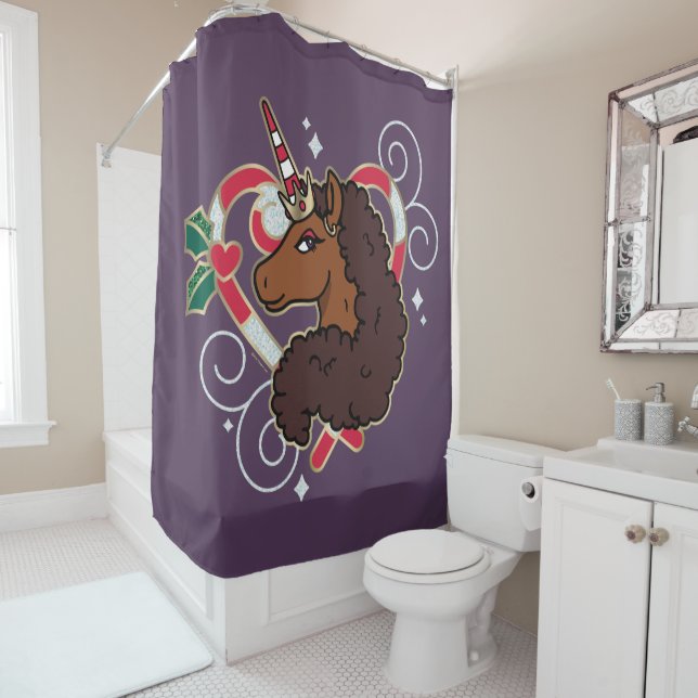 Afro Unicorn Candy Cane Herz Holiday Duschvorhang (Beispiel)