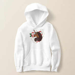 Afro Unicorn Candy Cane Herz Holiday Hoodie