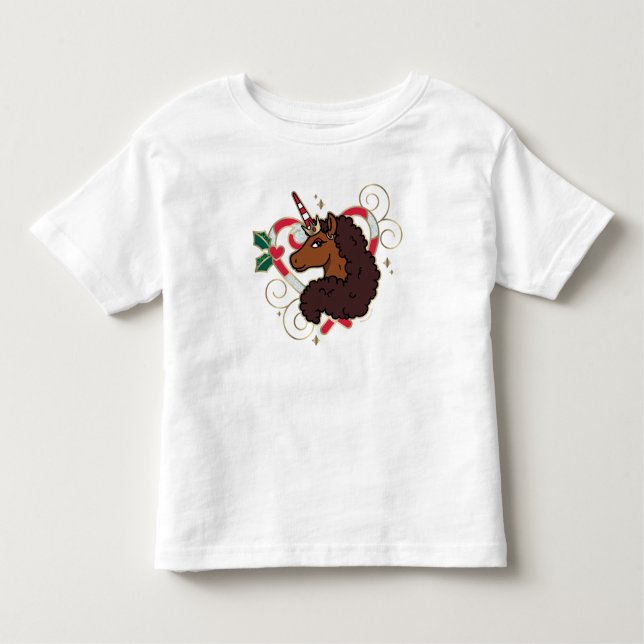 Afro Unicorn Candy Cane Herz Holiday Kleinkind T-shirt (Vorderseite)