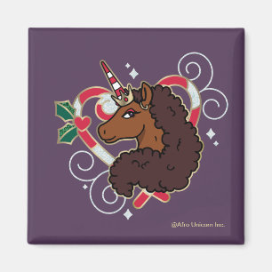 Afro Unicorn Candy Cane Herz Holiday Magnet
