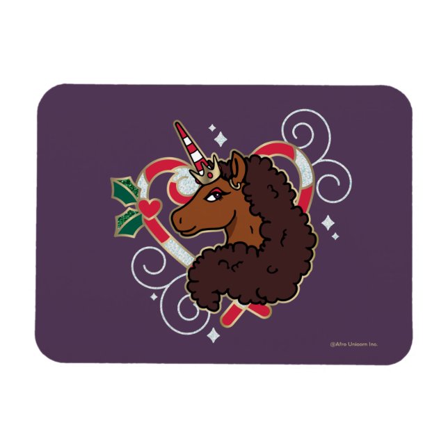 Afro Unicorn Candy Cane Herz Holiday Magnet (Horizontal)