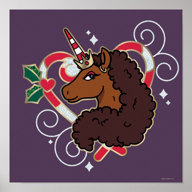 Afro Unicorn Candy Cane Herz Holiday Poster (Vorne)