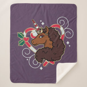 Afro Unicorn Candy Cane Herz Holiday Sherpadecke