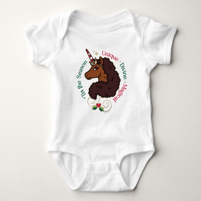 Afro Unicorn 'Dies ist die Season Holiday Unicorn Baby Strampler (Vorderseite)