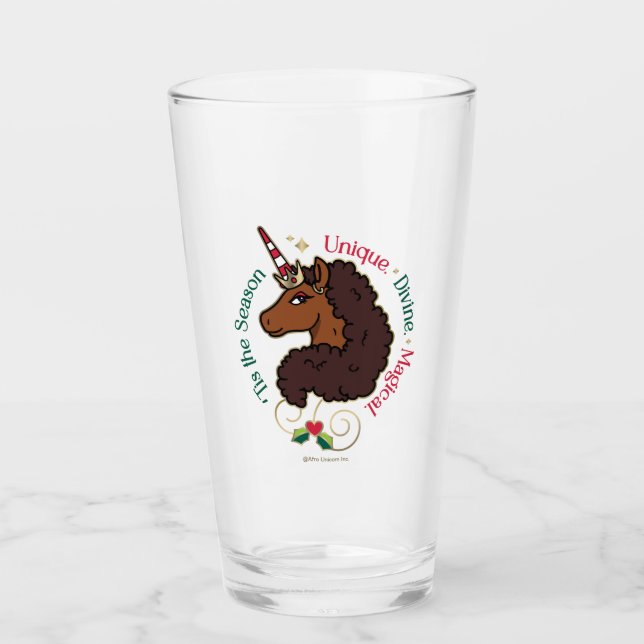 Afro Unicorn 'Dies ist die Season Holiday Unicorn Glas (Vorderseite)