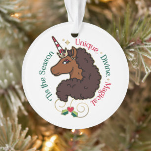 Afro Unicorn 'Dies ist die Season Holiday Unicorn Ornament