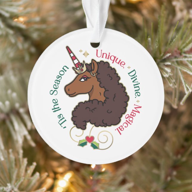 Afro Unicorn 'Dies ist die Season Holiday Unicorn Ornament (Baum)