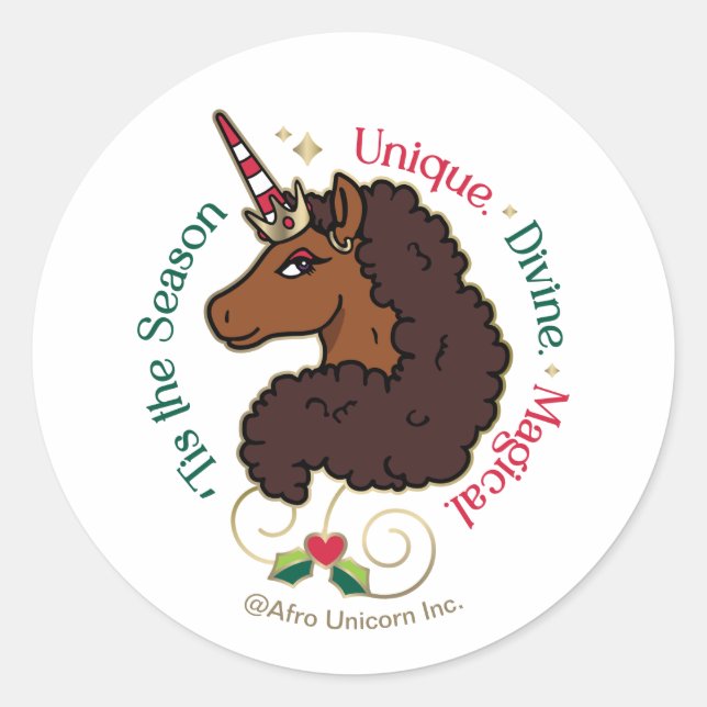 Afro Unicorn 'Dies ist die Season Holiday Unicorn Runder Aufkleber (Vorderseite)