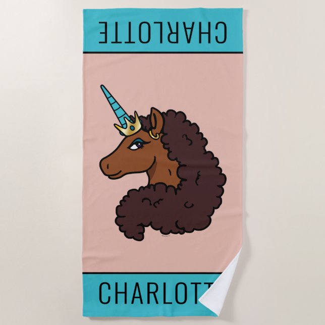 Afro Unicorn | Einzigartig Strandtuch (Vorderseite)