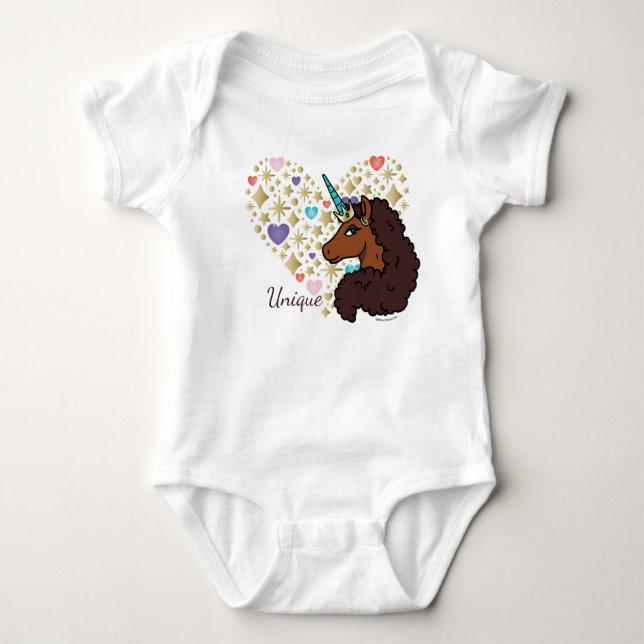 Afro Unicorn | Einzigartiges Herzdesign Baby Strampler (Vorderseite)