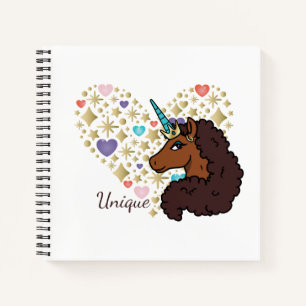 Afro Unicorn Einzigartiges Herzdesign Notizbuch