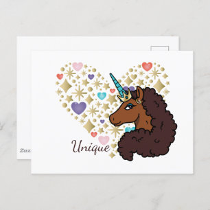 Afro Unicorn   Einzigartiges Herzdesign Postkarte