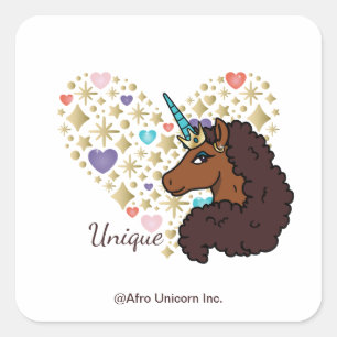 Afro Unicorn   Einzigartiges Herzdesign Quadratischer Aufkleber