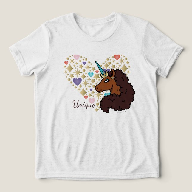 Afro Unicorn | Einzigartiges Herzdesign Tri-Blend Shirt (Design Vorderseite)