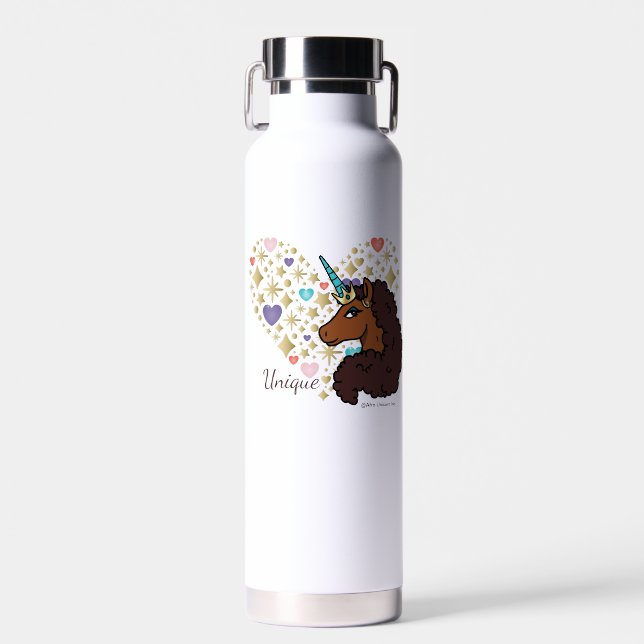 Afro Unicorn | Einzigartiges Herzdesign Trinkflasche (Vorne)