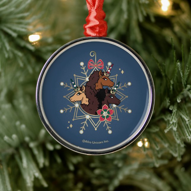 Afro Unicorn Festlicher Urlaub Magisch Ornament Aus Metall (Baum)