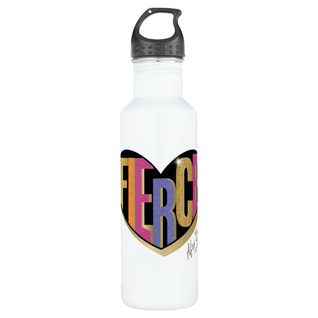 Afro Unicorn Fierce Herzdesign Edelstahlflasche (Vorderseite)