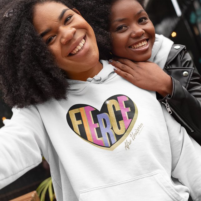 Afro Unicorn Fierce Herzdesign Hoodie (Person wearing hoodie)