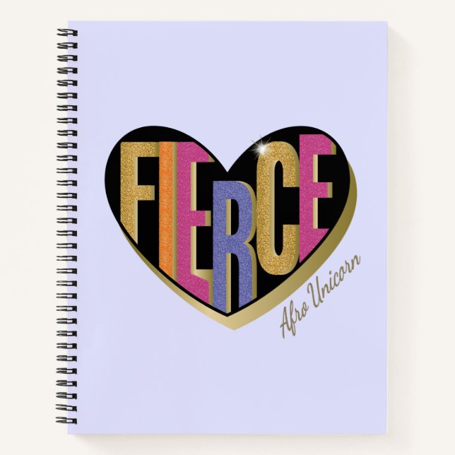 Afro Unicorn Fierce Herzdesign Notizbuch (Vorderseite)