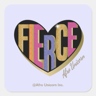Afro Unicorn Fierce Herzdesign Quadratischer Aufkleber