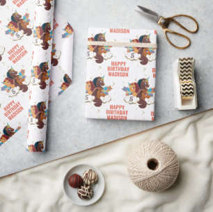 Afro Unicorn Girl's Birthday Geschenkpapier