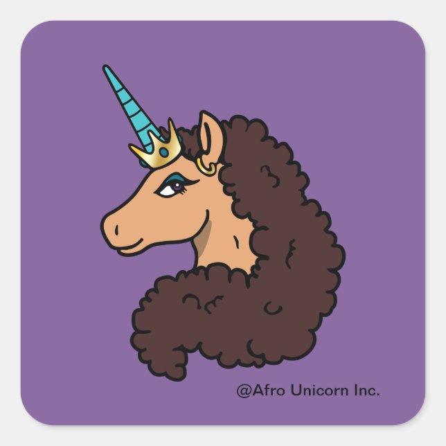 Afro Unicorn | Göttlich Quadratischer Aufkleber (Vorderseite)