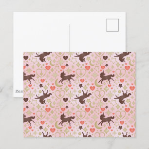 Afro Unicorn Herz & Star Pink Muster Postkarte