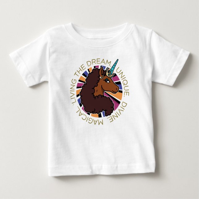 Afro Unicorn Living the Dream Design Baby T-shirt (Vorderseite)