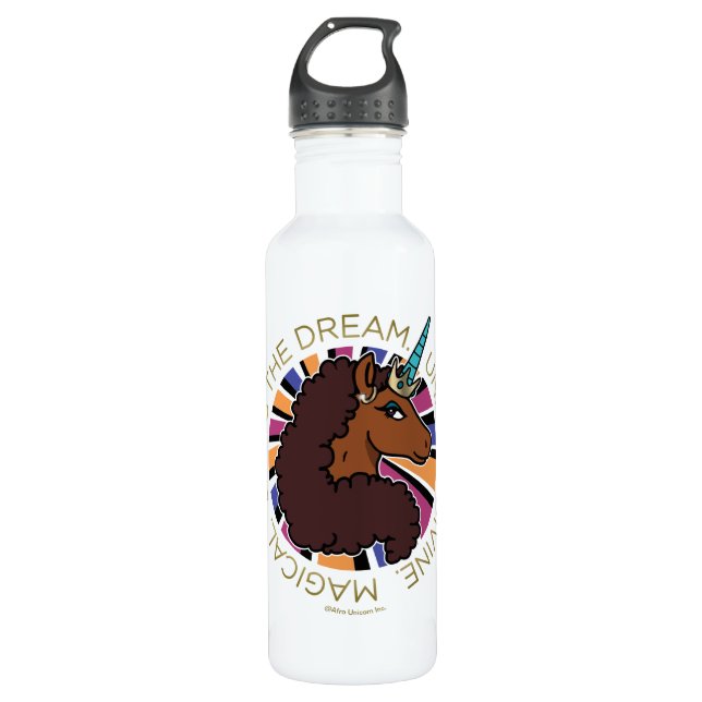 Afro Unicorn Living the Dream Design Edelstahlflasche (Vorderseite)