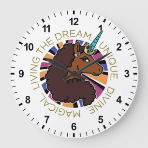 Afro Unicorn Living the Dream Design Große Wanduhr