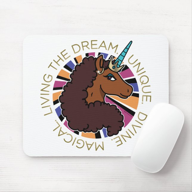 Afro Unicorn Living the Dream Design Mousepad (Mit Mouse)