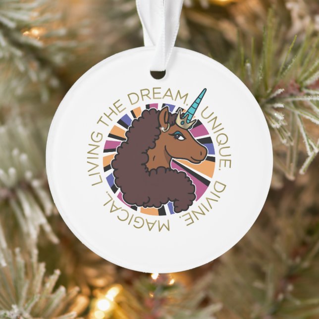 Afro Unicorn Living the Dream Design Ornament (Baum)