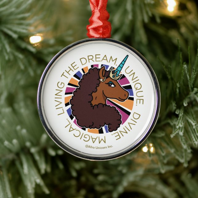 Afro Unicorn Living the Dream Design Ornament Aus Metall (Baum)