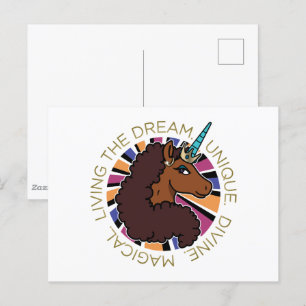 Afro Unicorn Living the Dream Design Postkarte
