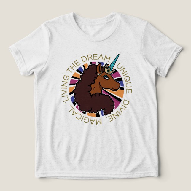 Afro Unicorn Living the Dream Design Tri-Blend Shirt (Design Vorderseite)